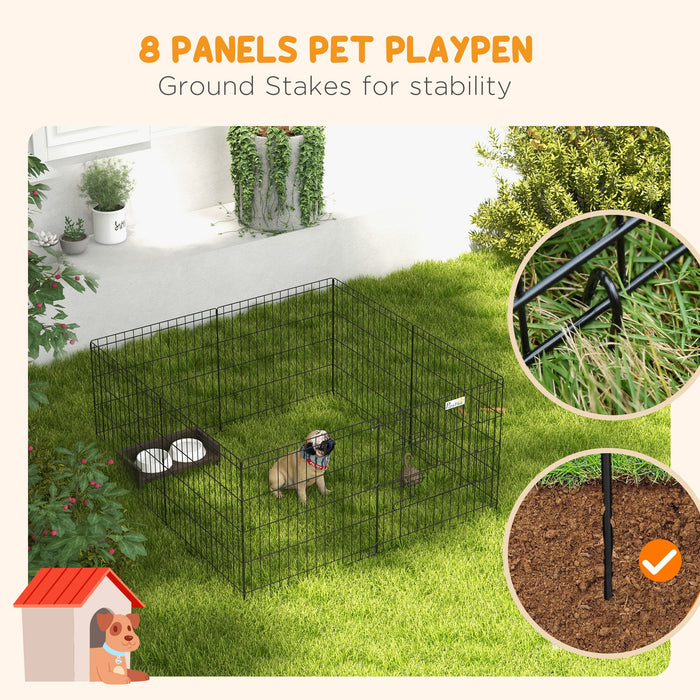 8 Panel Dog Playpen Puppy Pen Rabbits Guinea Metal Crate Pet Cage Run Indoor Outdoor, 61x61 cm