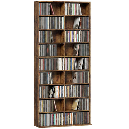 640 CD Storage Unit 360 DVD Storage Tower w/ 18 Compartments Rustic Brown