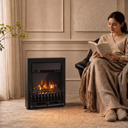 2000W Freestanding or Inset Electric Fire with Coal Effect - Matt Black