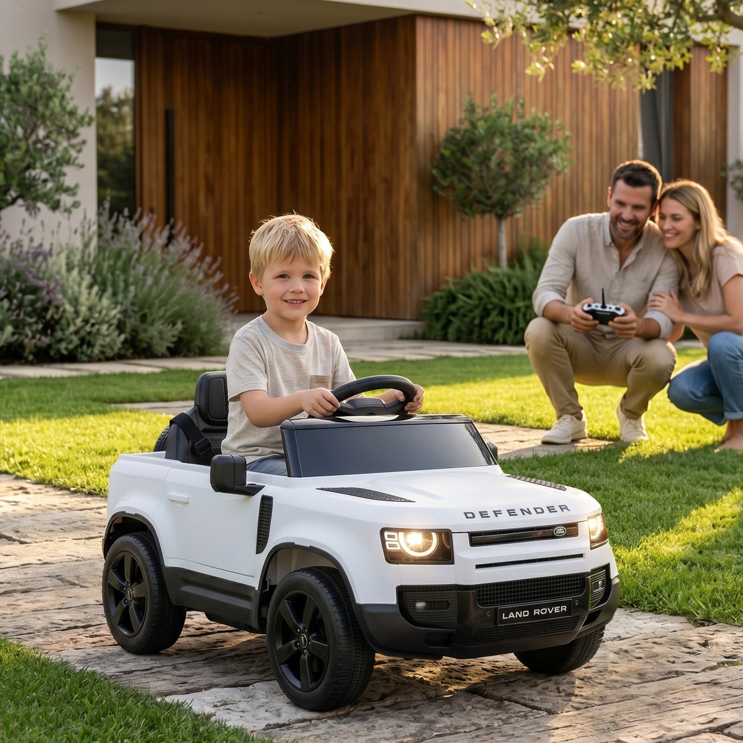 Land Rover Defender Licensed 12V Kids Ride on Car w/ Remote, White