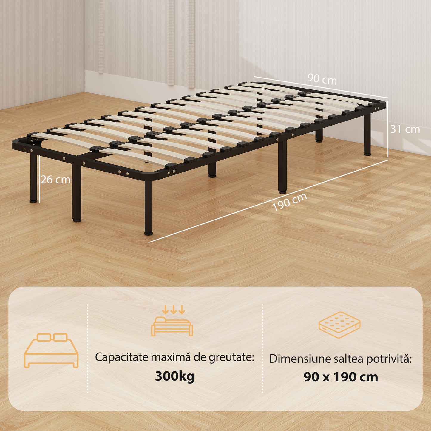 3ft Single Bed Frame, Metal Platform Bed Frame with 2 x 14 Wood Slats, No Box Spring Needed, Underbed Storage, Easy to Assemble, Black