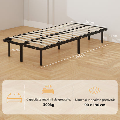 3ft Single Bed Frame, Metal Platform Bed Frame with 2 x 14 Wood Slats, No Box Spring Needed, Underbed Storage, Easy to Assemble, Black