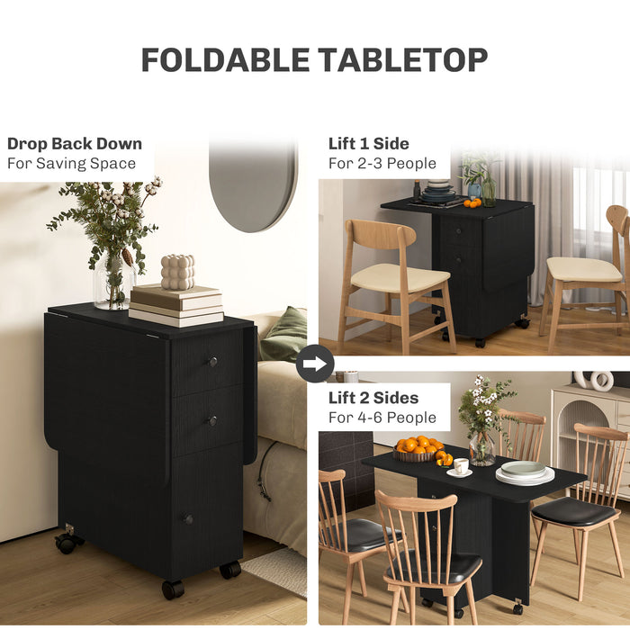 Folding Dining Table, Drop Leaf Table With Drawers Distressed Black