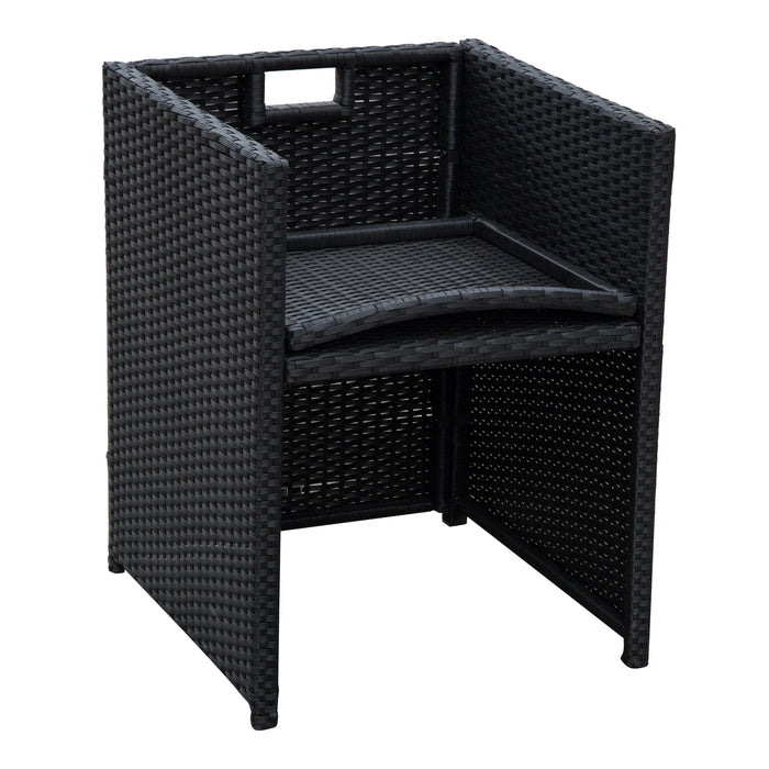 4-Seater Rattan Garden Furniture Space-saving Wicker Weave Sofa Set Conservatory Dining Table Table Chair Footrest Cushioned Black