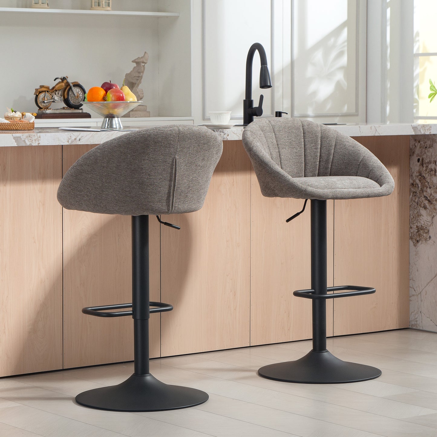 Swivel Bar Stools Set of 2 Height Adjustable Bar Chairs Grey