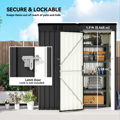 5 x 3 ft Lean-to Garden Shed, Outdoor Storage Shed, Dark Grey