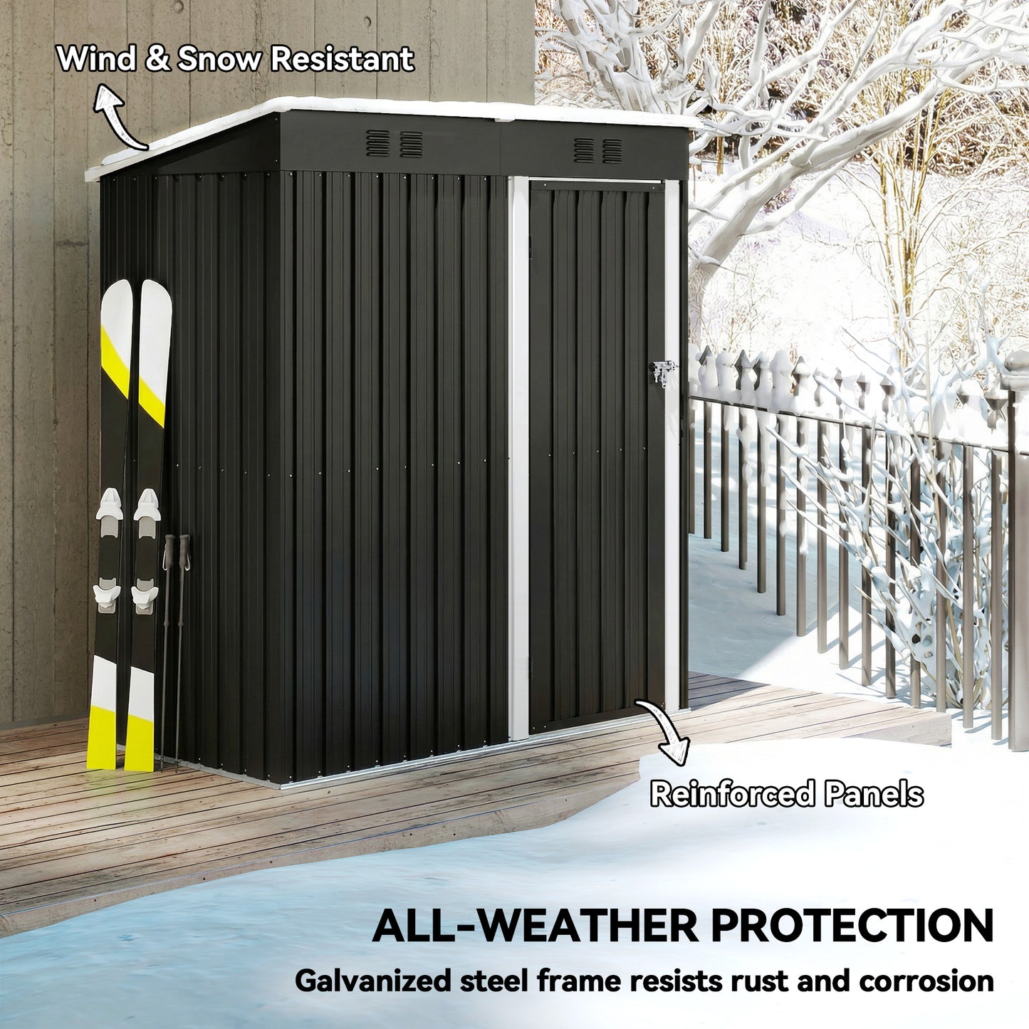 5 x 3 ft Lean-to Garden Shed, Outdoor Storage Shed, Dark Grey