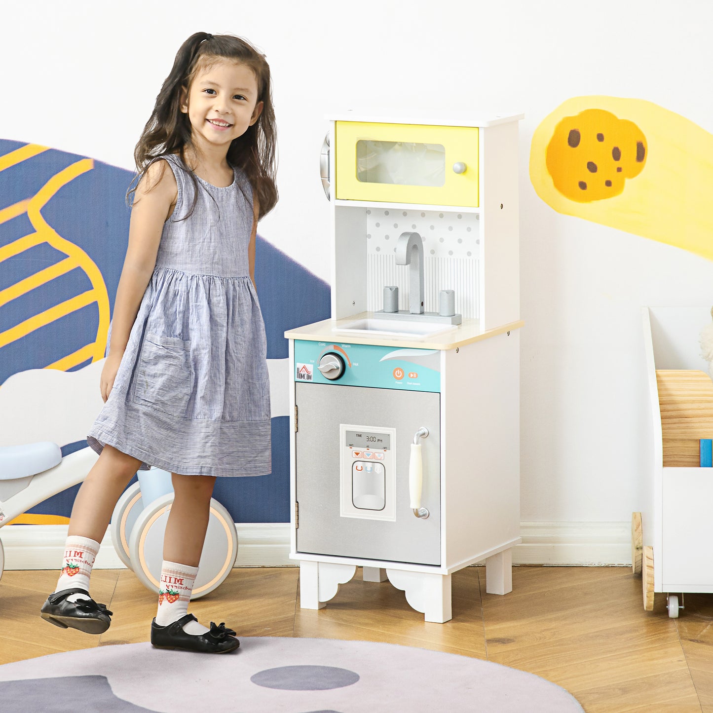 Kids Wooden Toy Kitchen Pretend Playset with Sink Telephone for 3-6 Years