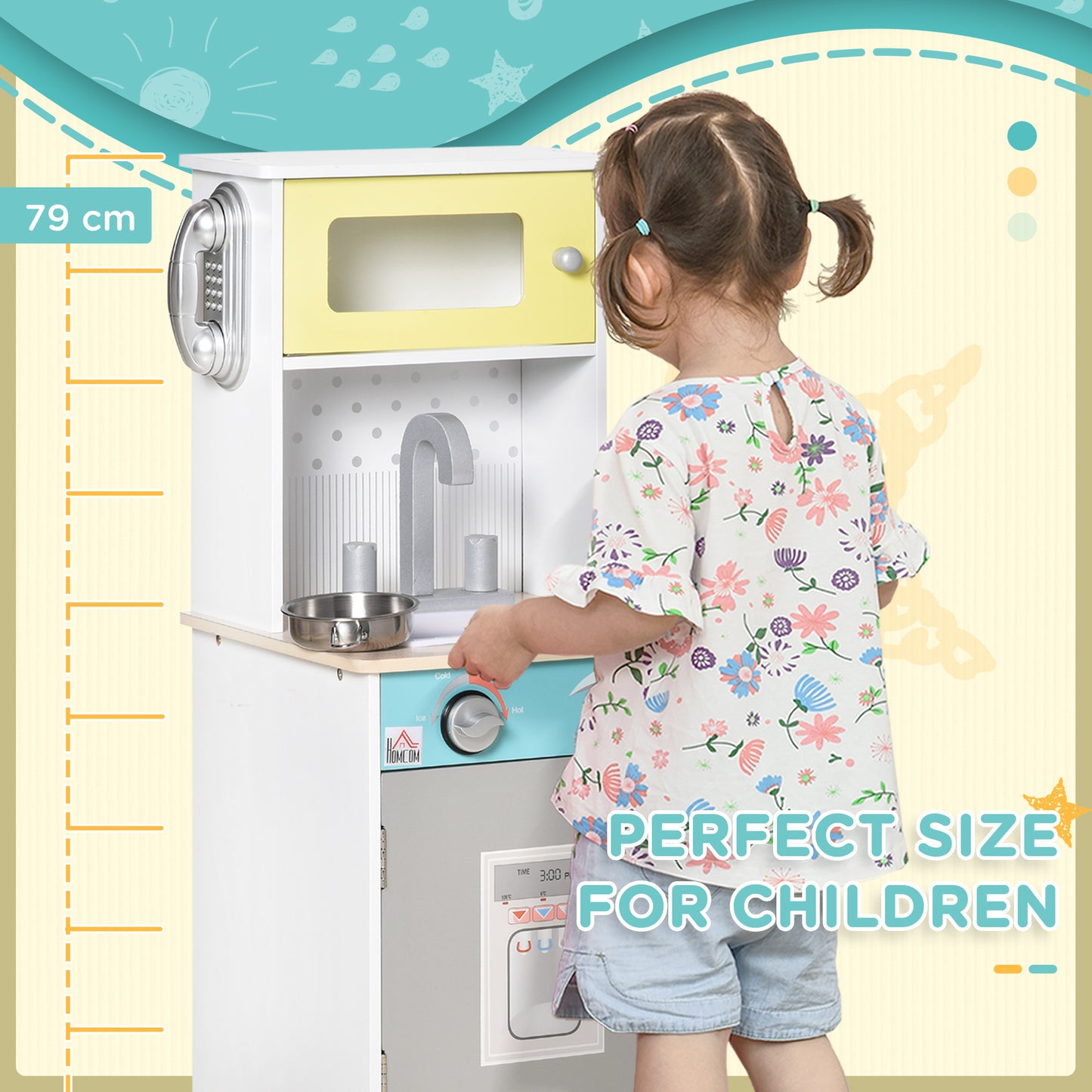 Kids Wooden Toy Kitchen Pretend Playset with Sink Telephone for 3-6 Years