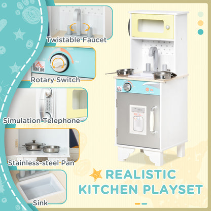 Kids Wooden Toy Kitchen Pretend Playset with Sink Telephone for 3-6 Years