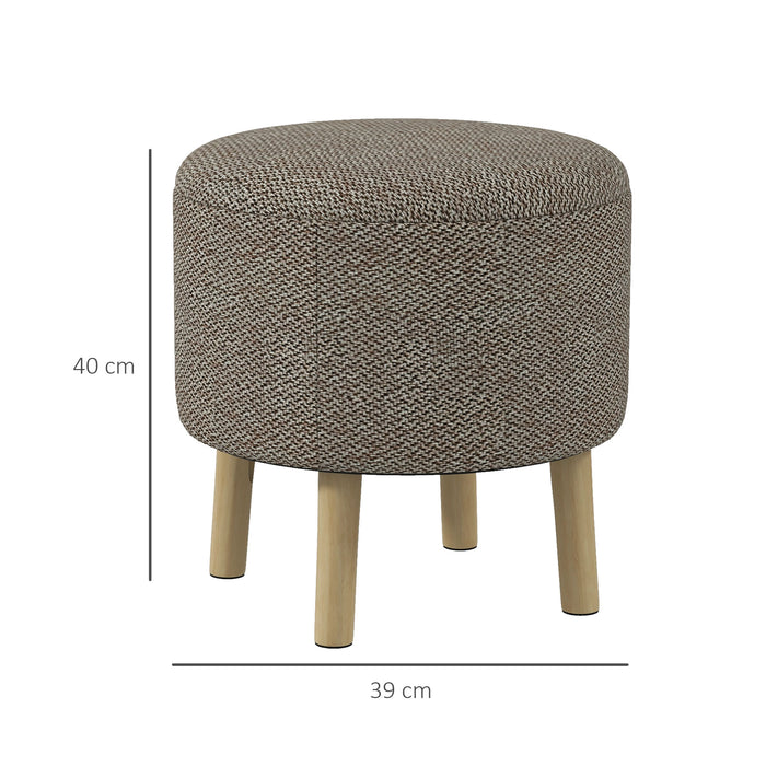 Round Ottoman Stool with Storage, Linen Fabric Upholstered Foot Stool with Padded Seat, Hidden Space and Wood Legs