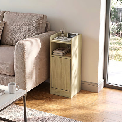Slim Bedside Table Set of 2 with Charging Station, Oak