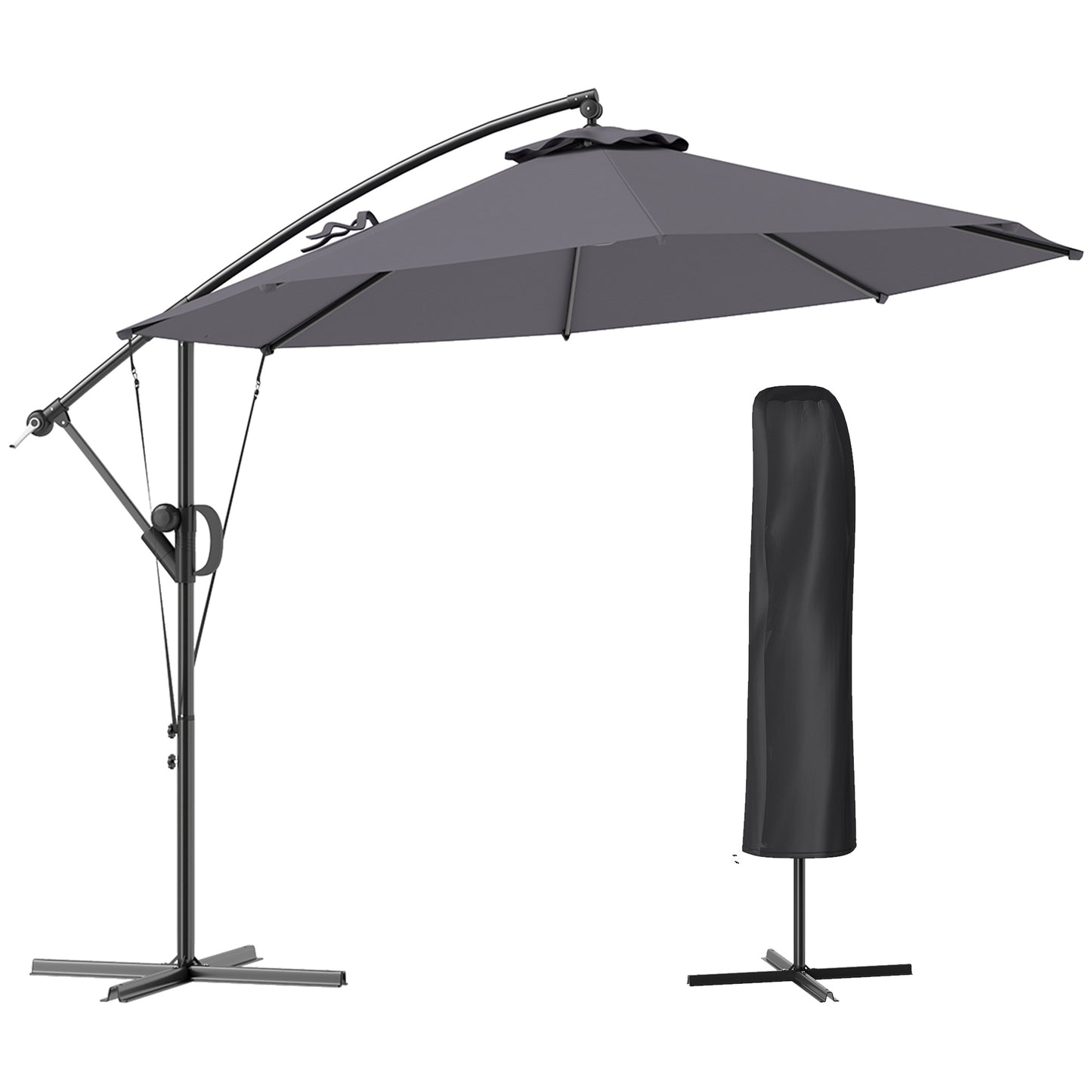 3(m) Cantilever Banana Parasol with Cover Wind Strap UPF50+Grey