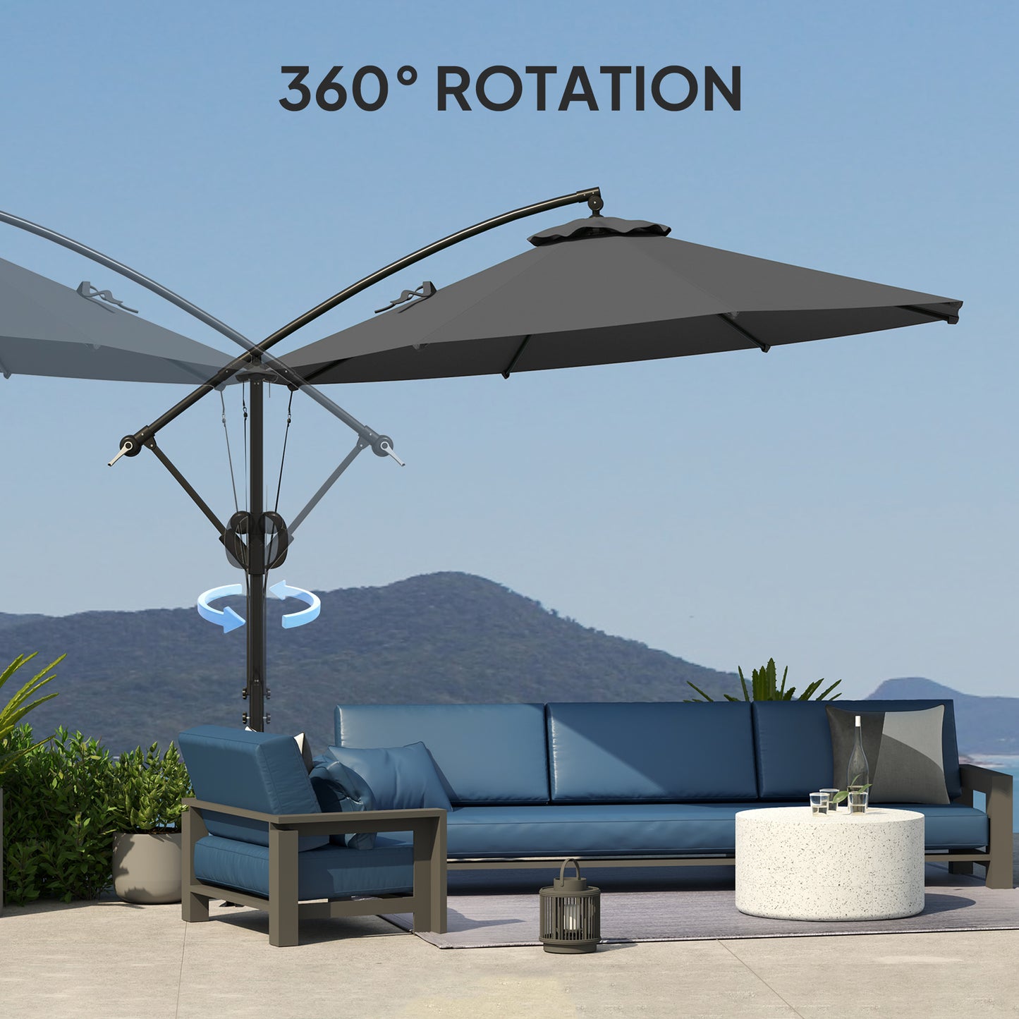 3(m) Cantilever Banana Parasol with Cover Wind Strap UPF50+Grey