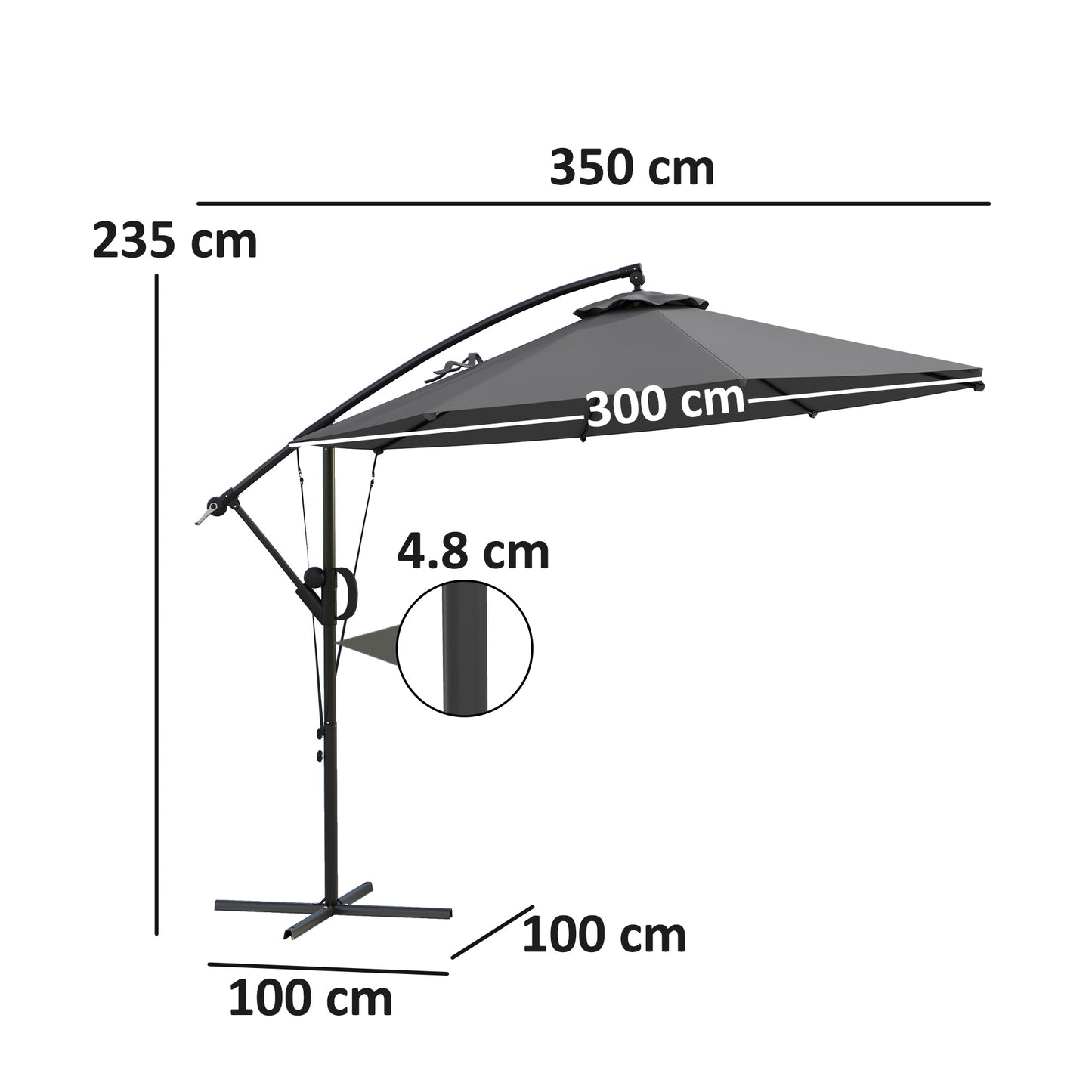 3(m) Cantilever Banana Parasol with Cover Wind Strap UPF50+Grey
