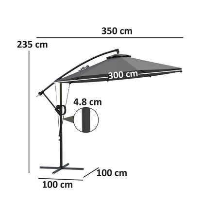 3(m) Cantilever Banana Parasol with Cover Wind Strap UPF50+Grey