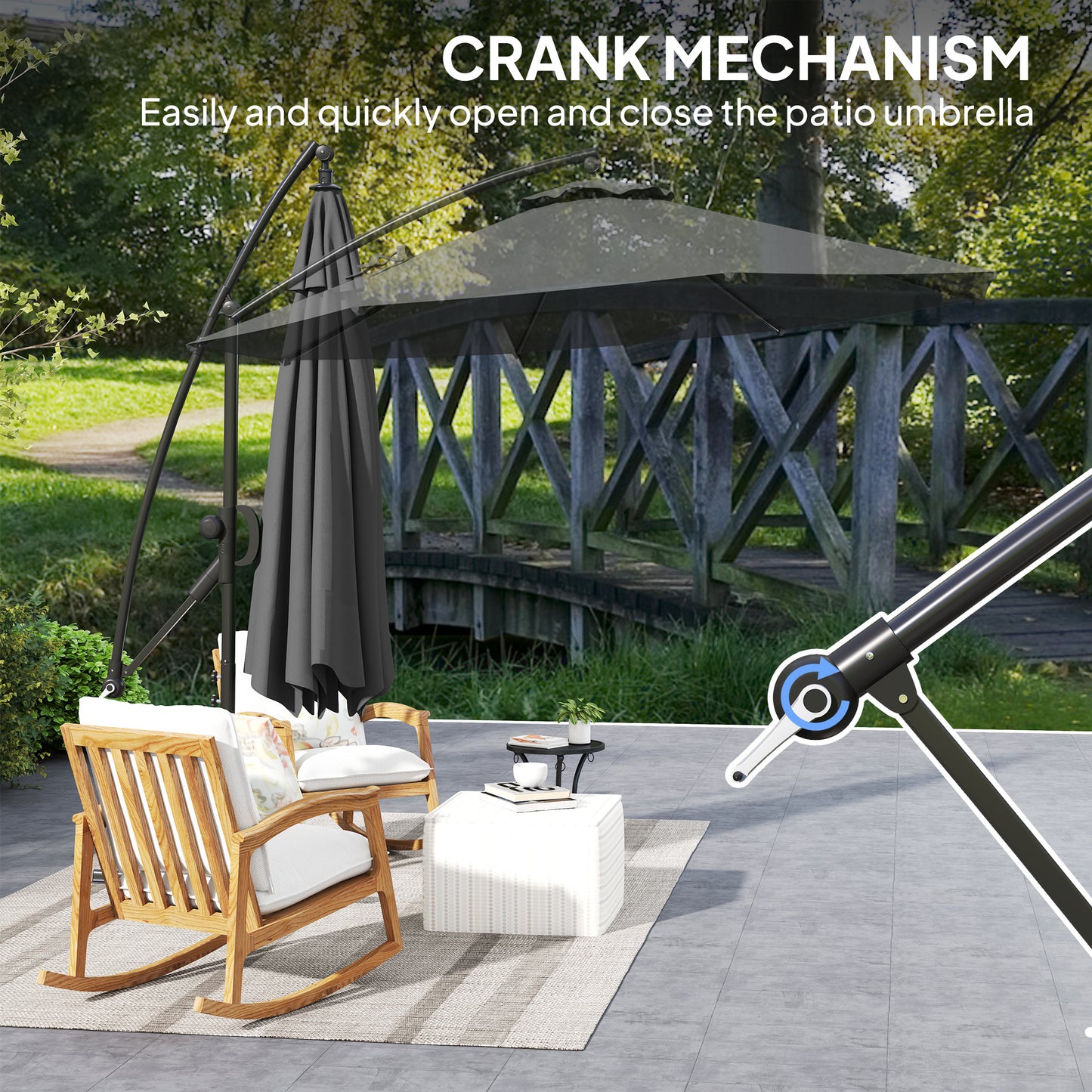 3(m) Cantilever Banana Parasol with Cover Wind Strap UPF50+Grey