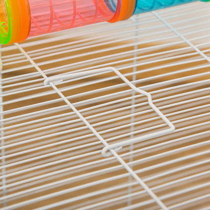 Hamster Cage with Tubes Tunnel 3 Level Rodent House with Exercise Wheel, Water Bottle, Food Dish, Ramp, Hut 59 x 36 x 47 cm- Blue