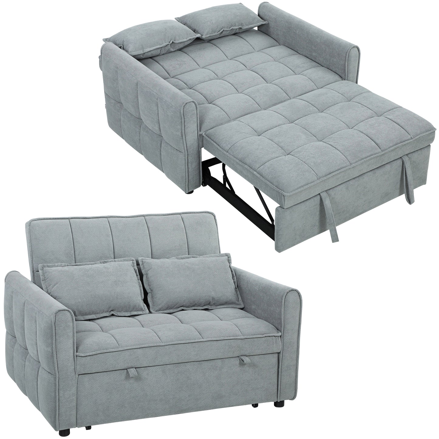 2 Seater Sofa Bed, 3-in-1 Sleeper Sofa with Adjustable Backrest