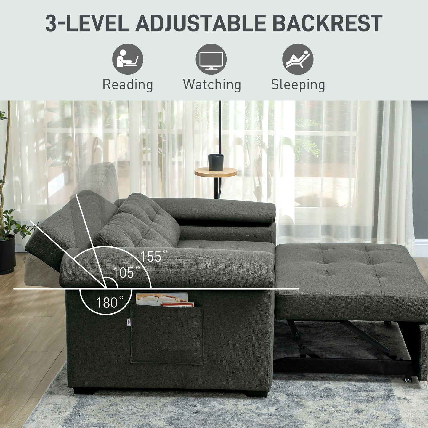 Click Clack Sofa Bed 2 Seater Sofa Bed for Living Room Charcoal Grey
