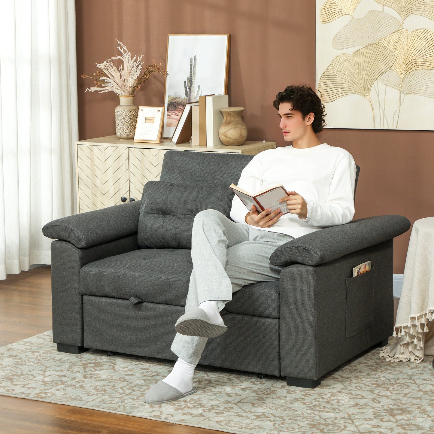 Click Clack Sofa Bed 2 Seater Sofa Bed for Living Room Charcoal Grey