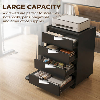 Mobile Filing Cabinet with 4 Drawers, Under Desk Storage Cabinet for Home Office, Black