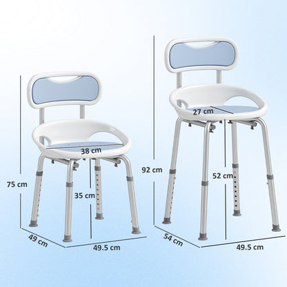 Aluminium Alloy Shower Chair with Back and Enclosed Side Support, Bath Seat with Adjustable Height, Anti-slip Shower Bench for Seniors, Tool-Free Assembly, 136 kg