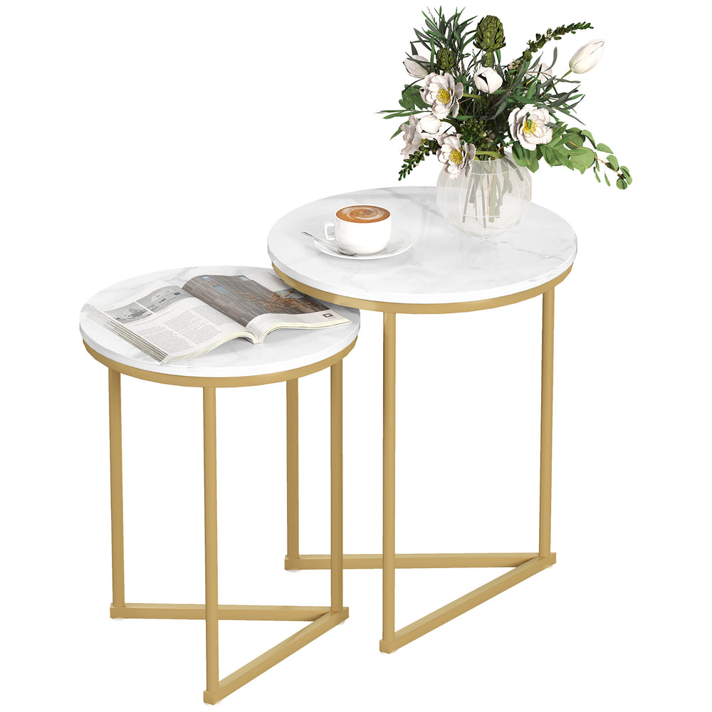 Nesting Coffee Table Set of 2 with Metal Frame, Gold Tone