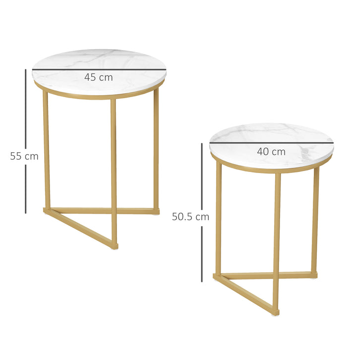 Nesting Coffee Table Set of 2 with Metal Frame, Gold Tone