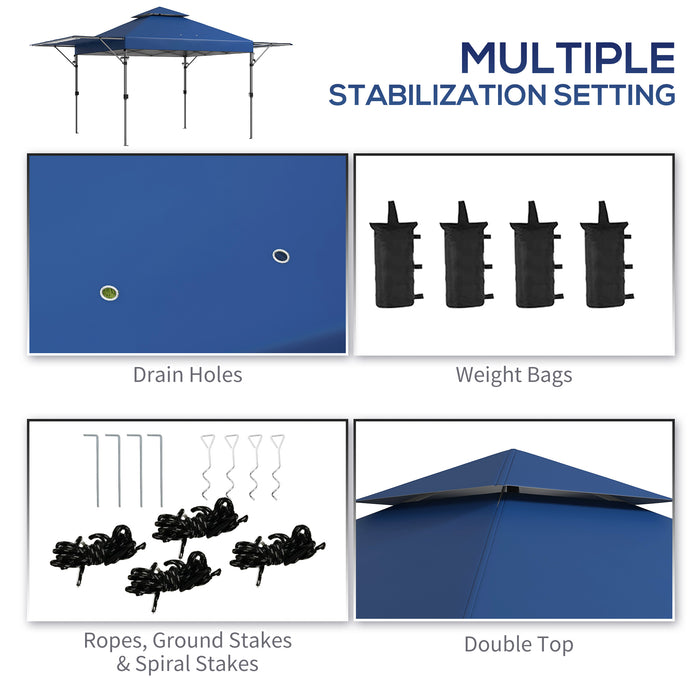 5 x 3(m) Pop Up Gazebo with Extend Dual Awnings, 1 Person Easy up Marquee Party Tent with 1-Button Push, Double Roof, Sandbags,