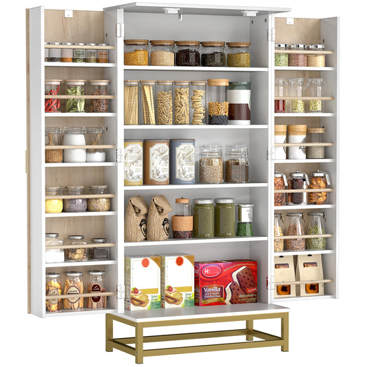 Kitchen Cabinet with Double Doors, 5 Tiers, 12 Spice Racks, White