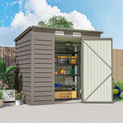 6 x 4FT Galvanised  Metal Garden Shed with Lockable Door, Grey