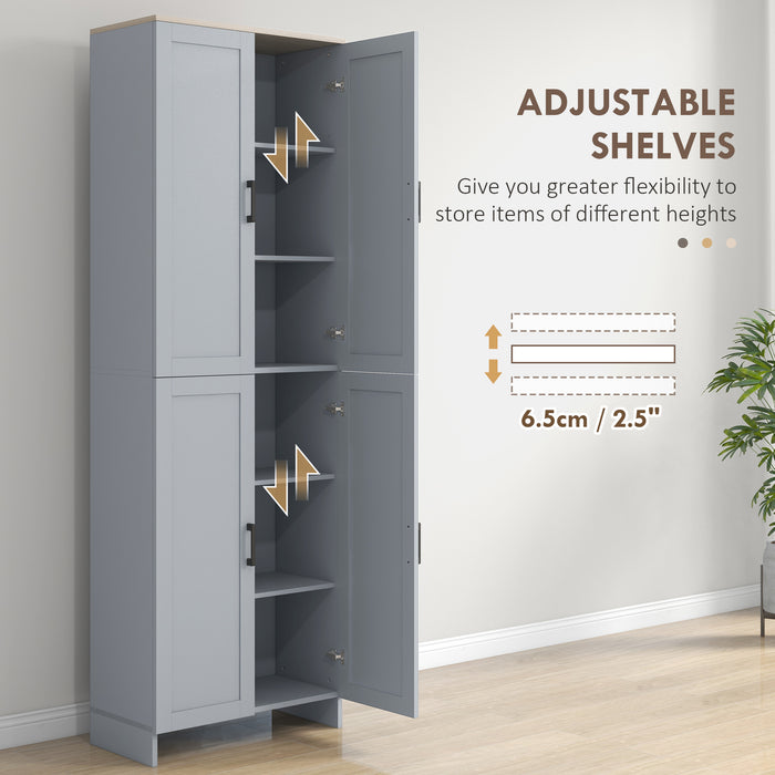 Modern Kitchen Cupboard Storage Cabinet with 6 Shelves, Grey