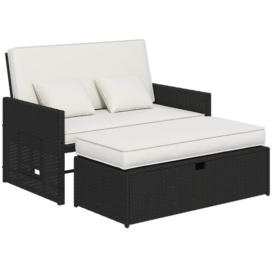 Garden Rattan Furniture Set 2 Seater Patio Sun Lounger Daybed Cream