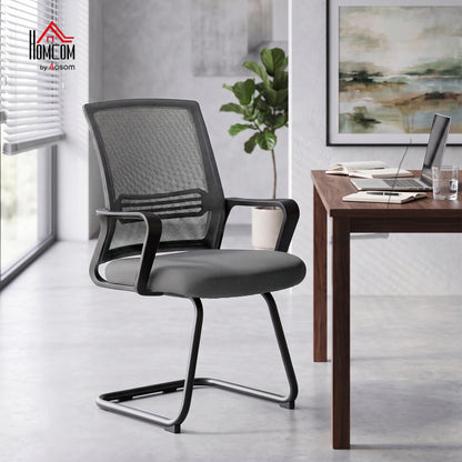 Padded Meeting Office Chair with Sled Base, No Wheels, Dark Grey