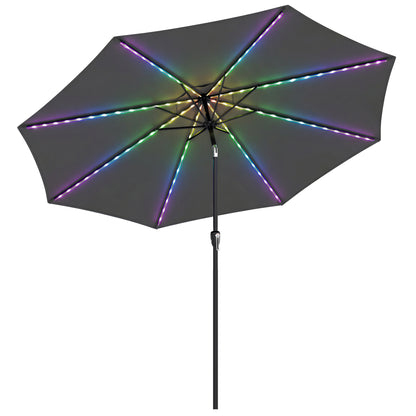 3 m Garden Parasol Umbrella with LED Lights, Patio Umbrella Grey