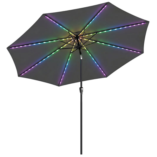 3 m Garden Parasol Umbrella with LED Lights, Patio Umbrella Grey