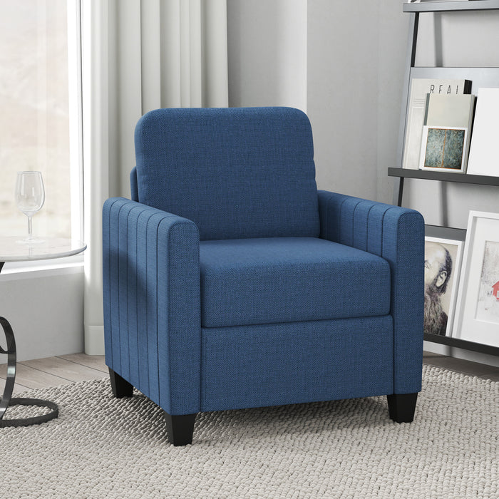 Armchair, Channel Tufted Modern Fabric Accent Chair, Comfy Upholstered Reading Lounge with Spring Cushion, Back Pillow, for Living Room, Bedroom, Office, Blue