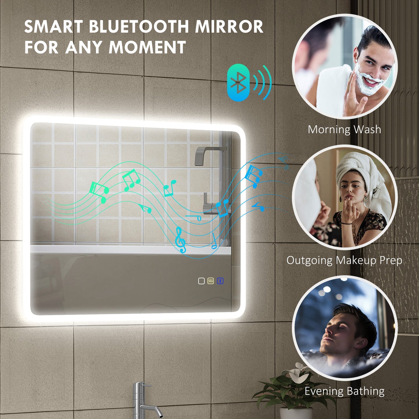 600 x 800 mm Bluetooth Bathroom Mirror with LED Lights Wall Mounted