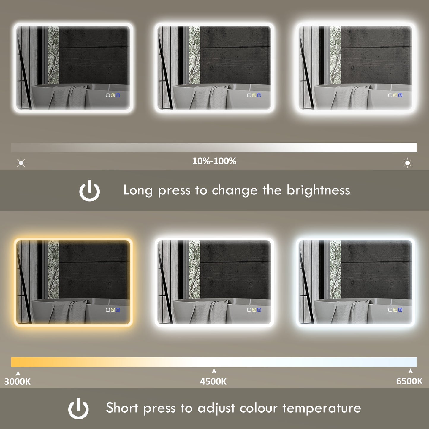 600 x 800 mm Bluetooth Bathroom Mirror with LED Lights Wall Mounted