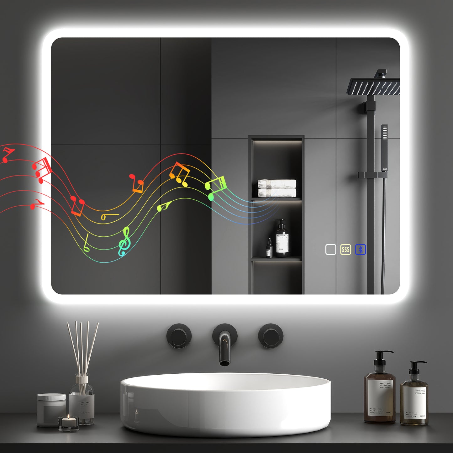 600 x 800 mm Bluetooth Bathroom Mirror with LED Lights Wall Mounted