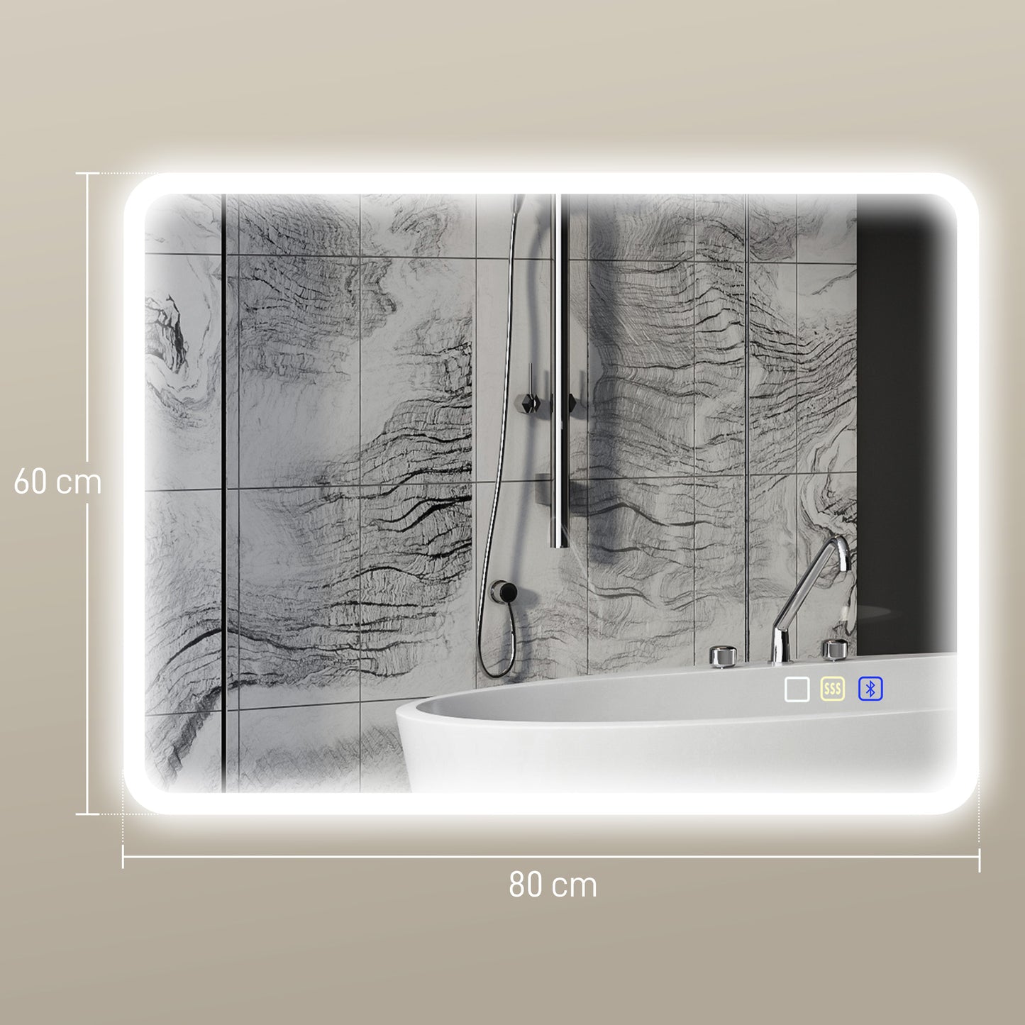 600 x 800 mm Bluetooth Bathroom Mirror with LED Lights Wall Mounted