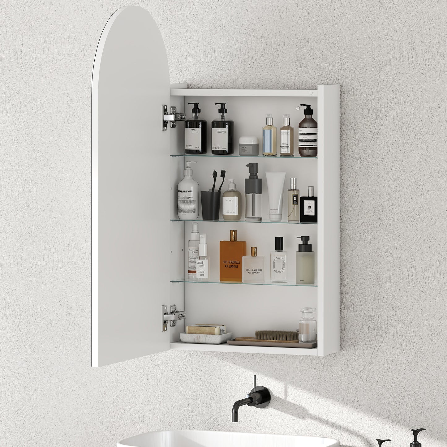 Bathroom Mirror Cabinet with Adjustable Glass Shelves, White