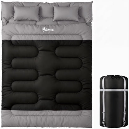 Double Sleeping Bag with 2 Pillows, 220 x 160cm Sleeping Bag Grey