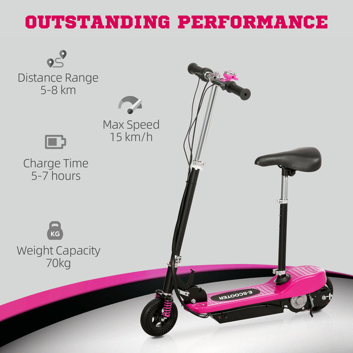 Steel Electric Scooter, Folding E-Scooter with Warning Bell, 15km/h Maximum Speed, for 4-14 Years Old, Pink