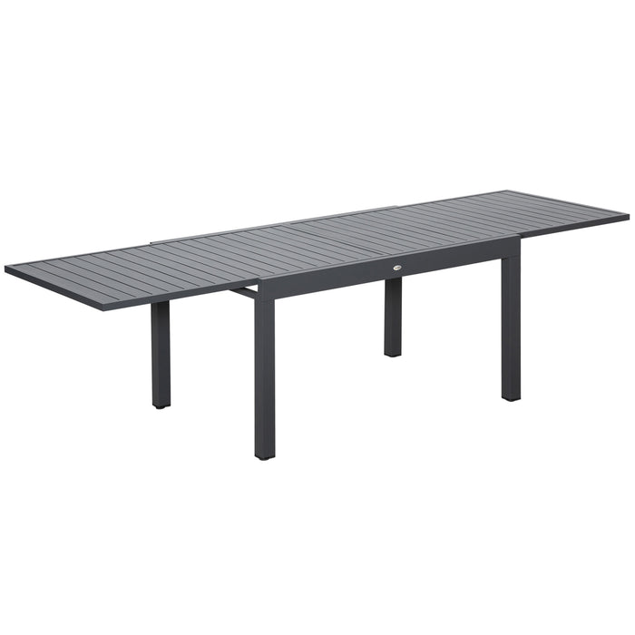 Extendable Garden Table, 10 Seater Outdoor Dining Table with Aluminium Frame for Lawn, Balcony and Backyard, Grey