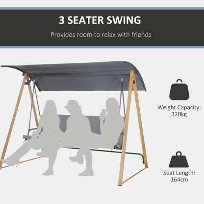 3 Seater Garden Swing Bench with Adjustable Canopy and Cushioned Seat