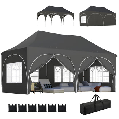 3 x 6m Pop Up Gazebo with Sides, Peak Top Garden Party Tent Marquee