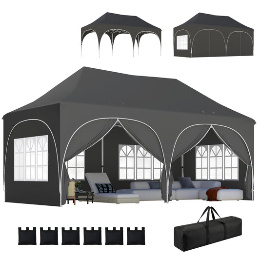 3 x 6m Pop Up Gazebo with Sides, Peak Top Garden Party Tent Marquee