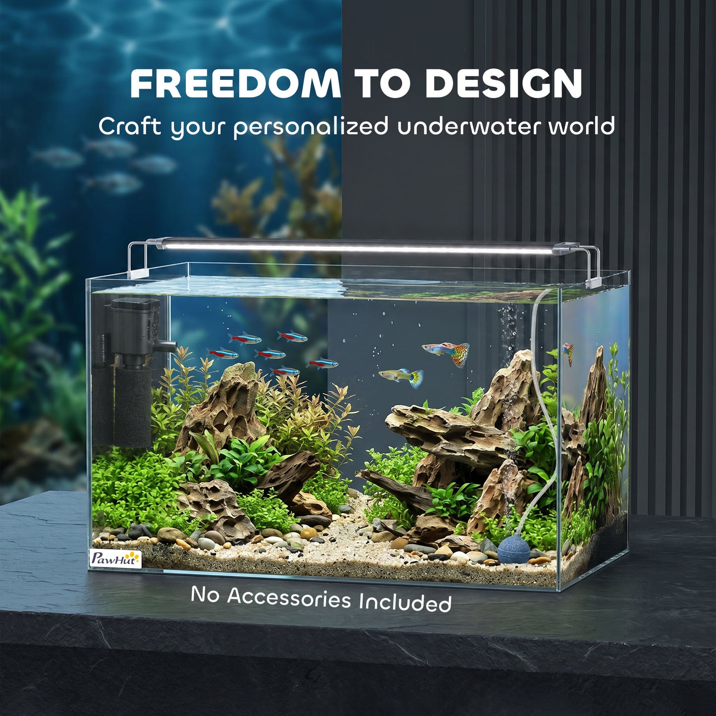 43L Fish Tank, Glass Aquarium, Small Fish Tank with Protective Base Mat, for Shrimps, Turtles, Transparent, 50 x 30 x 30 cm